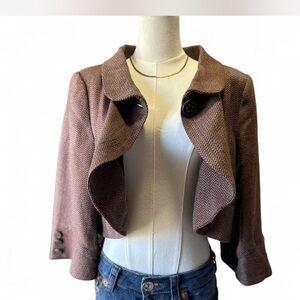 Y2K Short Blazer Bolero Swing Jacket in Burgundy Cream Herringbone Size Large